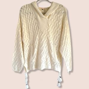 NWT Rebecca Taylor Knit Crochet Boho Hooded Sweater Pullover Tassels Ivo…